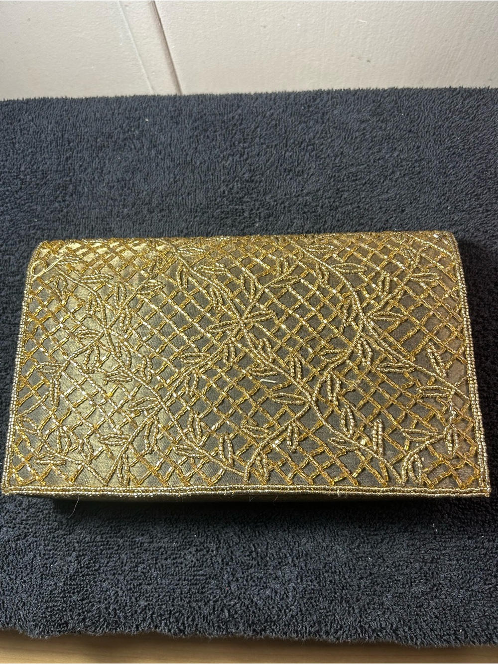 Gold Embroidered Evening Clutch - Women's Bag